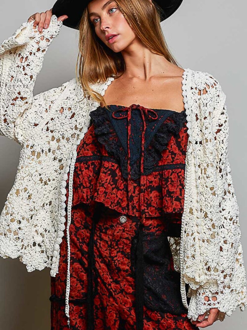 NEW POL CROCHET KNIT CARDIGAN-ONE SIZE